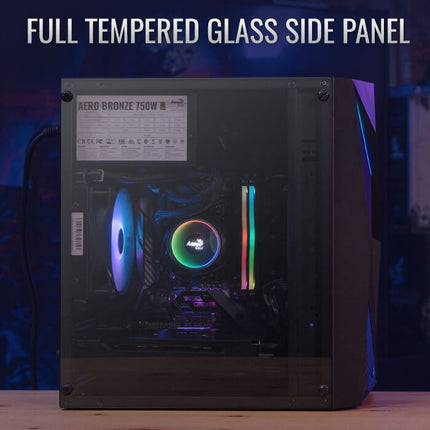 Case Gaming AeroCool Raider Mini-G-BK-V2 | Mini Torre | Panel Lateral de Vidrio Templado | 2 Ventiladores RGB | Negro
