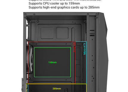 Case Gaming AeroCool Raider Mini-G-BK-V2 | Mini Torre | Panel Lateral de Vidrio Templado | 2 Ventiladores RGB | Negro