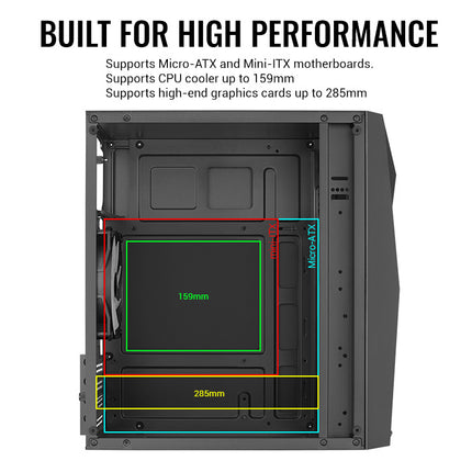 Case Gaming AeroCool Raider Mini-G-BK-V2 | Mini Torre | Panel Lateral de Vidrio Templado | 2 Ventiladores RGB | Negro
