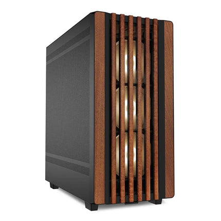 Case Sharkoon Rebel C70M RGB | Mid-Tower ATX | Frente de Madera | 4 Ventiladores RGB PWM | Negro
