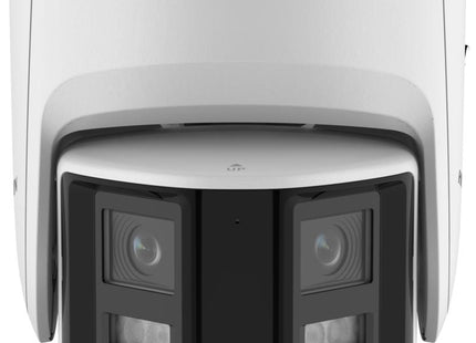 Cámara de seguridad Hikvision 4MP vista lateral mostrando diseño compacto turret IP67