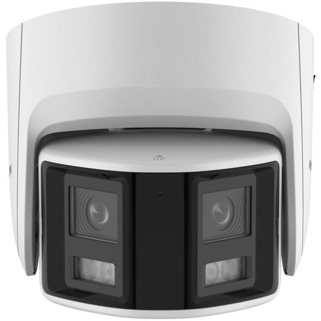 Cámara de seguridad Hikvision 4MP vista lateral mostrando diseño compacto turret IP67
