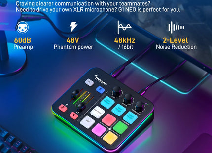 Interfaz de Audio Maono G1 NEO | USB-C | XLR | Phantom 48V | Bluetooth 5.0 | RGB