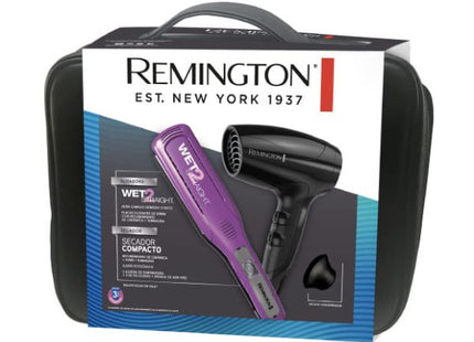 Combo Remington Secadora y Alisadora Wet2Straight S8001-D5000-F | Alisadora Wet2Straight S7901P | Secadora Compacta | Cerámica Más Iones