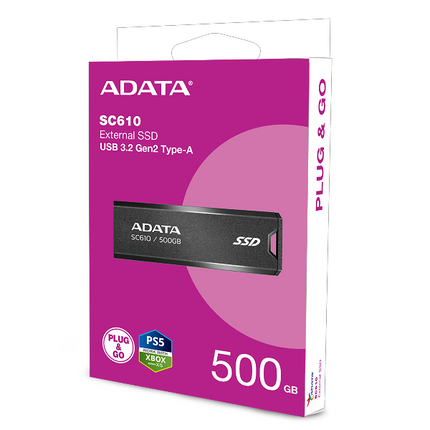 Disco Duro Externo ADATA SC610 SC610-500GB-CBK/RD | 500GB | SSD | USB 3.2 Gen 2 | Tipo-C | Negro