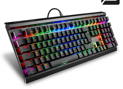 Vista superior del teclado Sharkoon SGK60 mostrando switches mecánicos blancos y teclas retroiluminadas