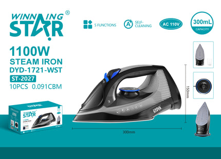 Winning Star plancha de vapor 1100W 300ml negro, ST-2027