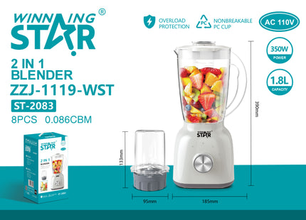 Winning Star licuadora 2 en 1 350W 1.8L blanco/gris, ST-2083
