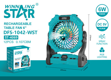 Winning Star Ventilador de Mesa Recargable 6W, ST-4069