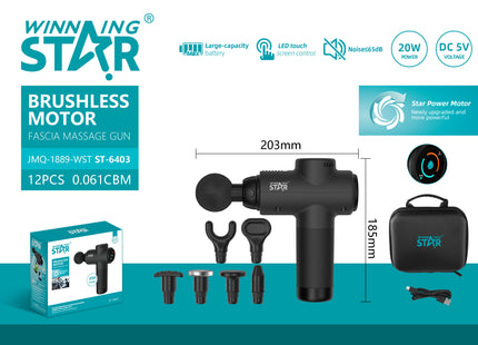 Winning Star Pistola de Masaje Percusiva 20W Negro, ST-6403
