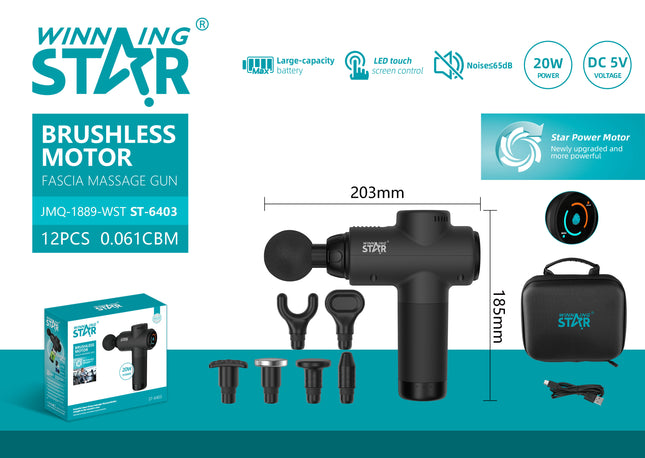 Winning Star Pistola de Masaje Percusiva 20W Negro, ST-6403