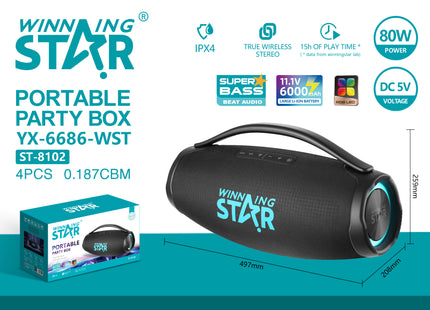 Winning Star Parlante RGB Bluetooth 80W, ST-8102