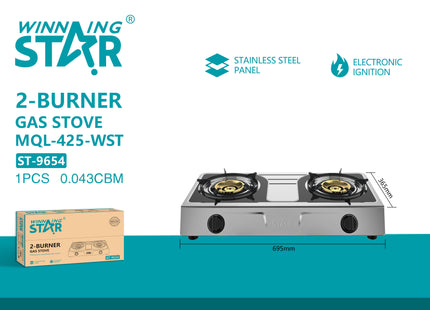 Winning Star cocina de gas 2 quemadores gris, ST-9654