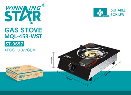 Winning Star cocina de gas 1 quemador vidrio negro, ST-9657