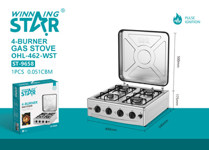Winning Star cocina de gas 4 quemadores plateada, ST-9658