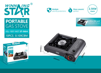 Winning Star cocina de gas portátil 2500W negro, ST-9664