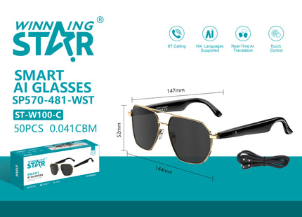 Winning Star Gafas Inteligentes Bluetooth Negro, ST-W100-C