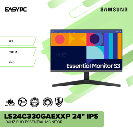 Monitor Samsung Essential S3 LS24D366GANXZA | 24” Curvo | FHD 1920x1080 | 100Hz