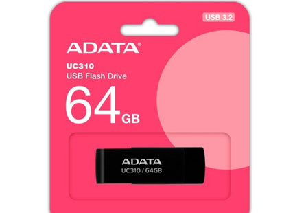 Memoria USB ADATA UC310 | 64GB | USB 3.2 | Compacta | Color Negro