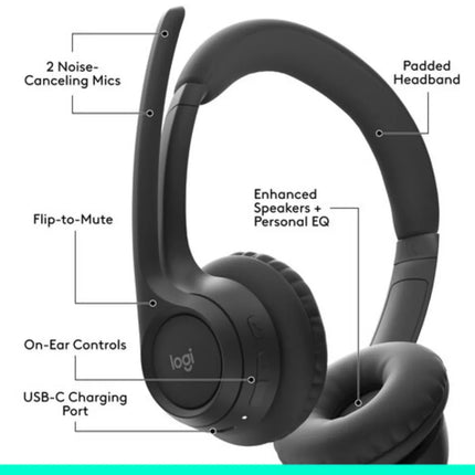 Headset Logitech Zone 300 | Inalámbrico Bluetooth | Micrófono con Cancelación de Ruido