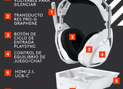 Headset Logitech A50 X Lightspeed Wireless Gaming + Base Station | Sonido Dolby Atmos | Conectividad inalámbrica