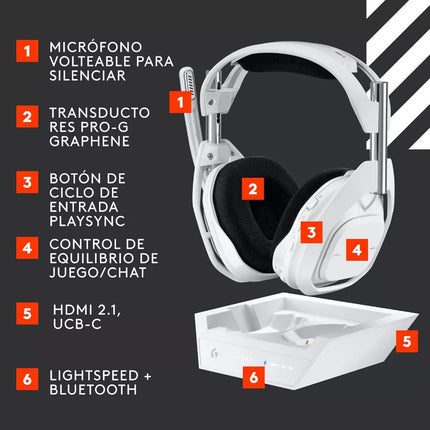 Headset Logitech A50 X Lightspeed Wireless Gaming + Base Station | Sonido Dolby Atmos | Conectividad inalámbrica