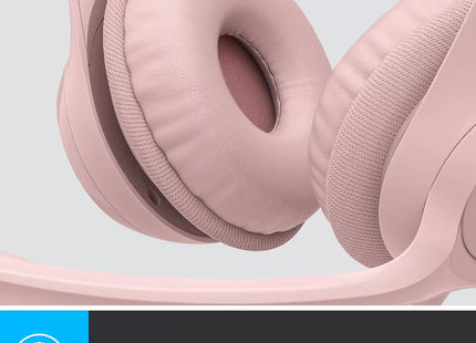 Vista frontal completa del headset Logitech H390 rosa con diadema ajustable
