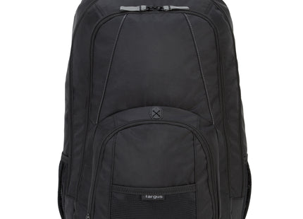 Mochila Targus Groove CVR617 negra vista frontal con compartimentos