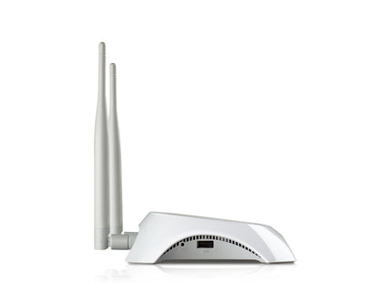 Router TP-Link TL-MR3420 vista diagonal mostrando diseño completo