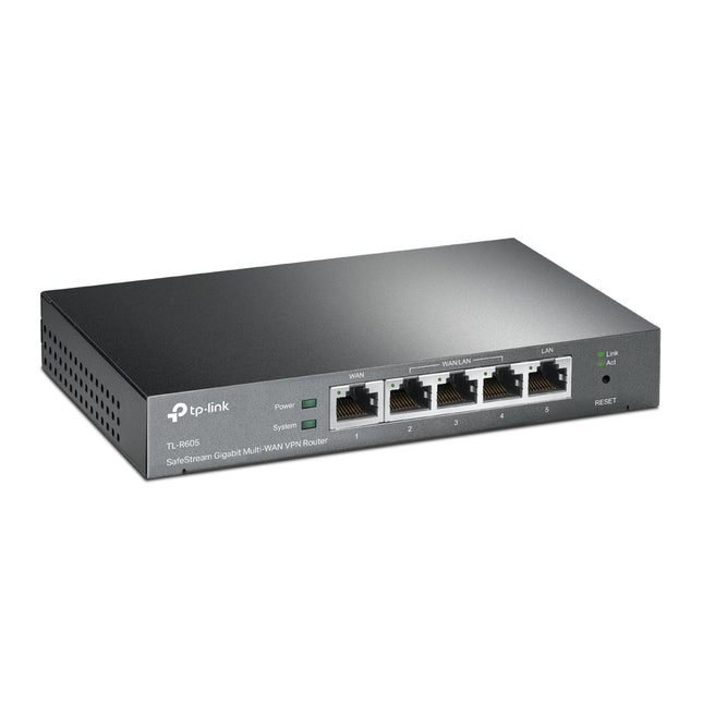Panel trasero Router TP-Link ER605 mostrando conectores WAN/LAN