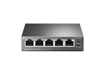 Switch TP-Link TL-SF1005P vista frontal con 5 puertos Ethernet