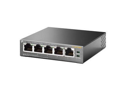 Switch TP-Link TL-SF1005P vista posterior con conector de alimentación