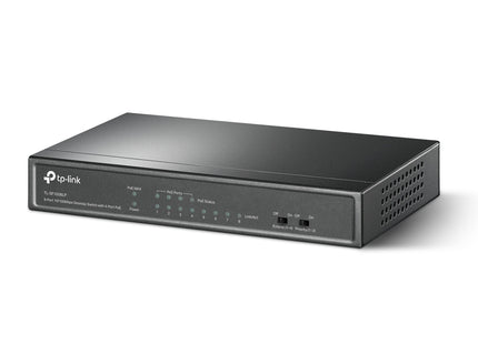 Switch TP-Link TL-SF1008LP vista trasera con entrada de alimentación