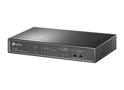 Switch TP-Link TL-SG1008P vista frontal con 8 puertos Ethernet