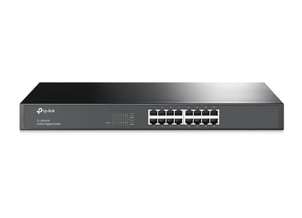 Switch TP-Link TL-SG1016 de 16 puertos vista frontal con conectores RJ-45