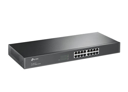 Switch de red TP-Link TL-SG1016 vista lateral mostrando diseño compacto