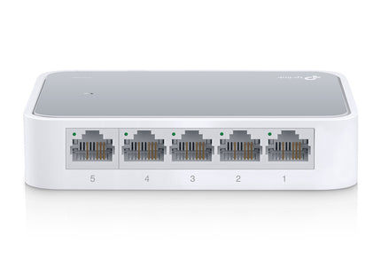 Switch TP-Link TL-SF1005D 5 puertos Fast Ethernet vista frontal con puertos RJ-45