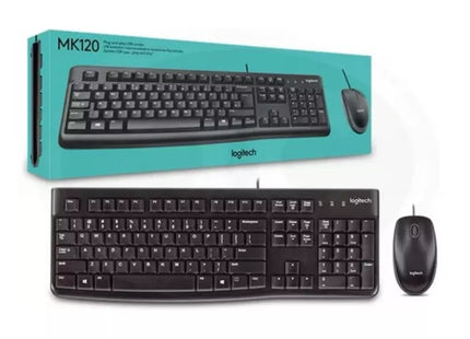 Teclado Logitech MK120 teclas en inglés altura ajustable vista diagonal