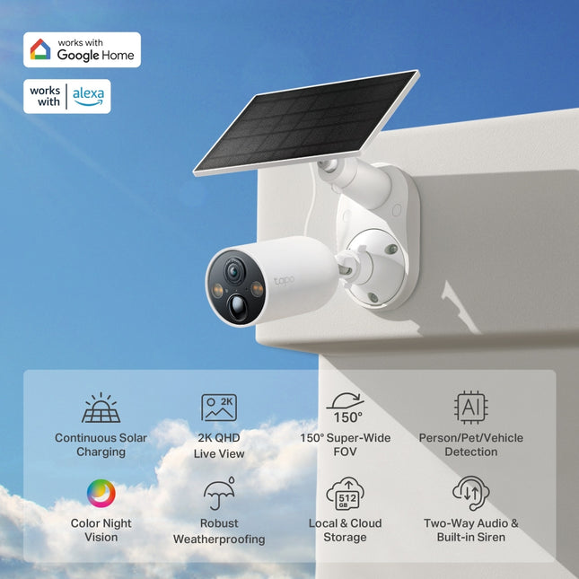 Panel solar integrado de la cámara TP-Link Tapo C425 para exteriores