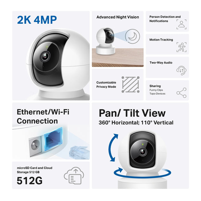 Cámara TP-Link Tapo C222 vista lateral mostrando diseño compacto y soporte giratorio