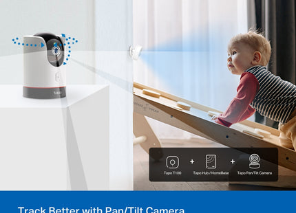 Tapo T100 sensor inteligente vista 3/4 mostrando proporciones