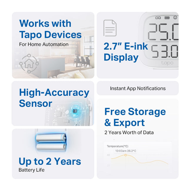 Sensor de Temperatura y Humedad Inteligente con Pantalla TP-Link, T315