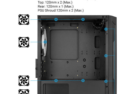 Case Gaming AeroCool Trinity Mini-G-BK-V3 | Mini Torre | Panel Lateral de Vidrio Templado | 2 Ventiladores RGB 140mm | 1 Ventilador RGB 120mm