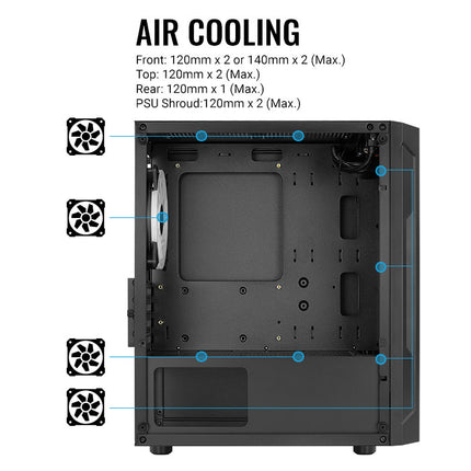 Case Gaming AeroCool Trinity Mini-G-BK-V3 | Mini Torre | Panel Lateral de Vidrio Templado | 2 Ventiladores RGB 140mm | 1 Ventilador RGB 120mm