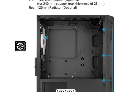 Case Gaming AeroCool Trinity Mini-G-BK-V3 | Mini Torre | Panel Lateral de Vidrio Templado | 2 Ventiladores RGB 140mm | 1 Ventilador RGB 120mm