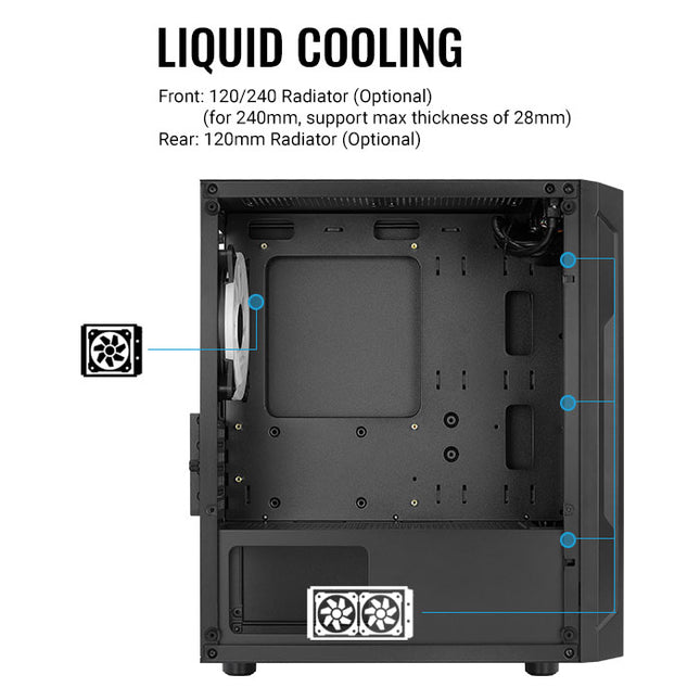 Case Gaming AeroCool Trinity Mini-G-BK-V3 | Mini Torre | Panel Lateral de Vidrio Templado | 2 Ventiladores RGB 140mm | 1 Ventilador RGB 120mm