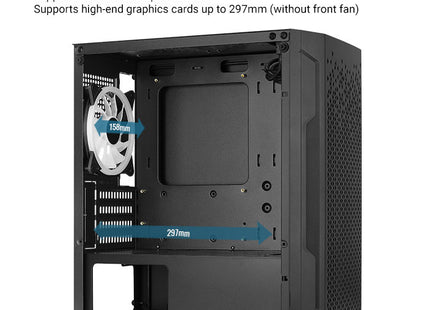 Case Gaming AeroCool Trinity Mini-G-BK-V3 | Mini Torre | Panel Lateral de Vidrio Templado | 2 Ventiladores RGB 140mm | 1 Ventilador RGB 120mm