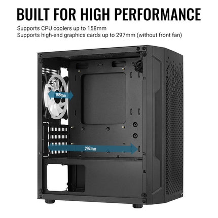 Case Gaming AeroCool Trinity Mini-G-BK-V3 | Mini Torre | Panel Lateral de Vidrio Templado | 2 Ventiladores RGB 140mm | 1 Ventilador RGB 120mm