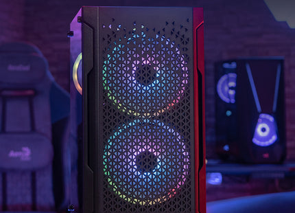 Case Gaming AeroCool Trinity Mini-G-BK-V3 | Mini Torre | Panel Lateral de Vidrio Templado | 2 Ventiladores RGB 140mm | 1 Ventilador RGB 120mm
