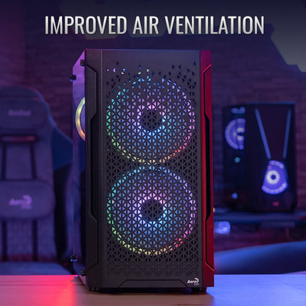 Case Gaming AeroCool Trinity Mini-G-BK-V3 | Mini Torre | Panel Lateral de Vidrio Templado | 2 Ventiladores RGB 140mm | 1 Ventilador RGB 120mm
